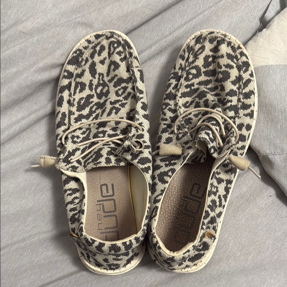 Hey Dude Black and Cream Leopard Shoes